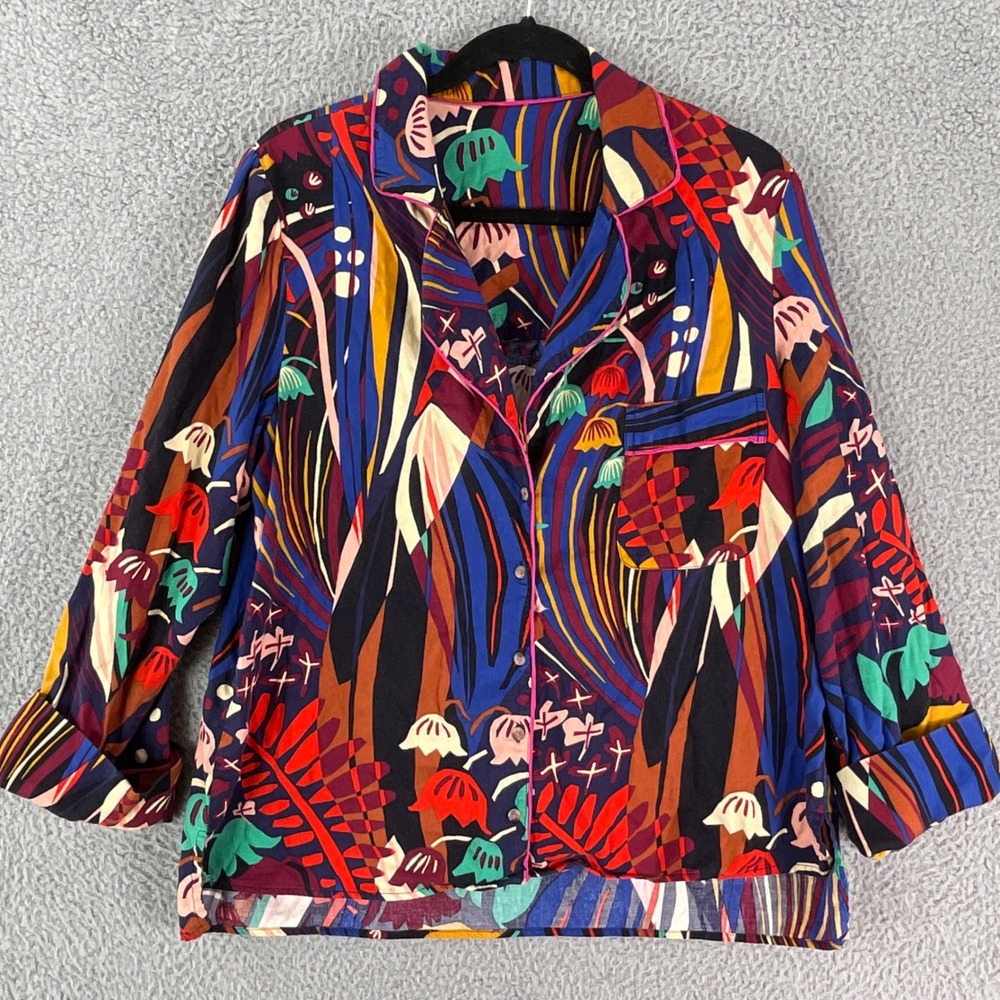 Maeve Anthropologie Button Down Shirt Womens L Multicolor Botanical Pajama Top